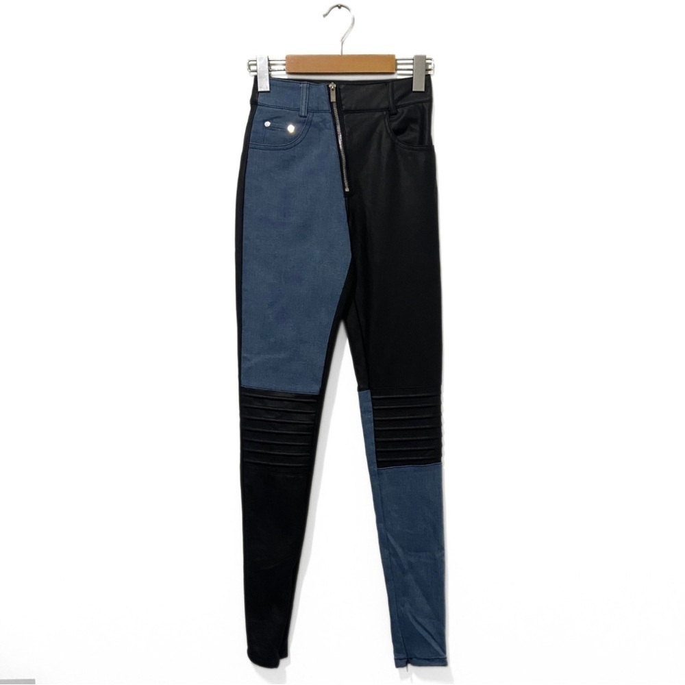 Maniere De Voir Blue/Black High-Rise Faux Leather Denim Pants Size 4